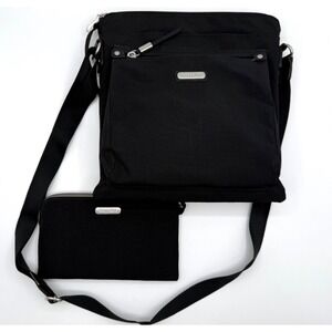 Baggallini Black Nylon Travel Calais Crossbody Bag + Detachable Pouch — NWOT